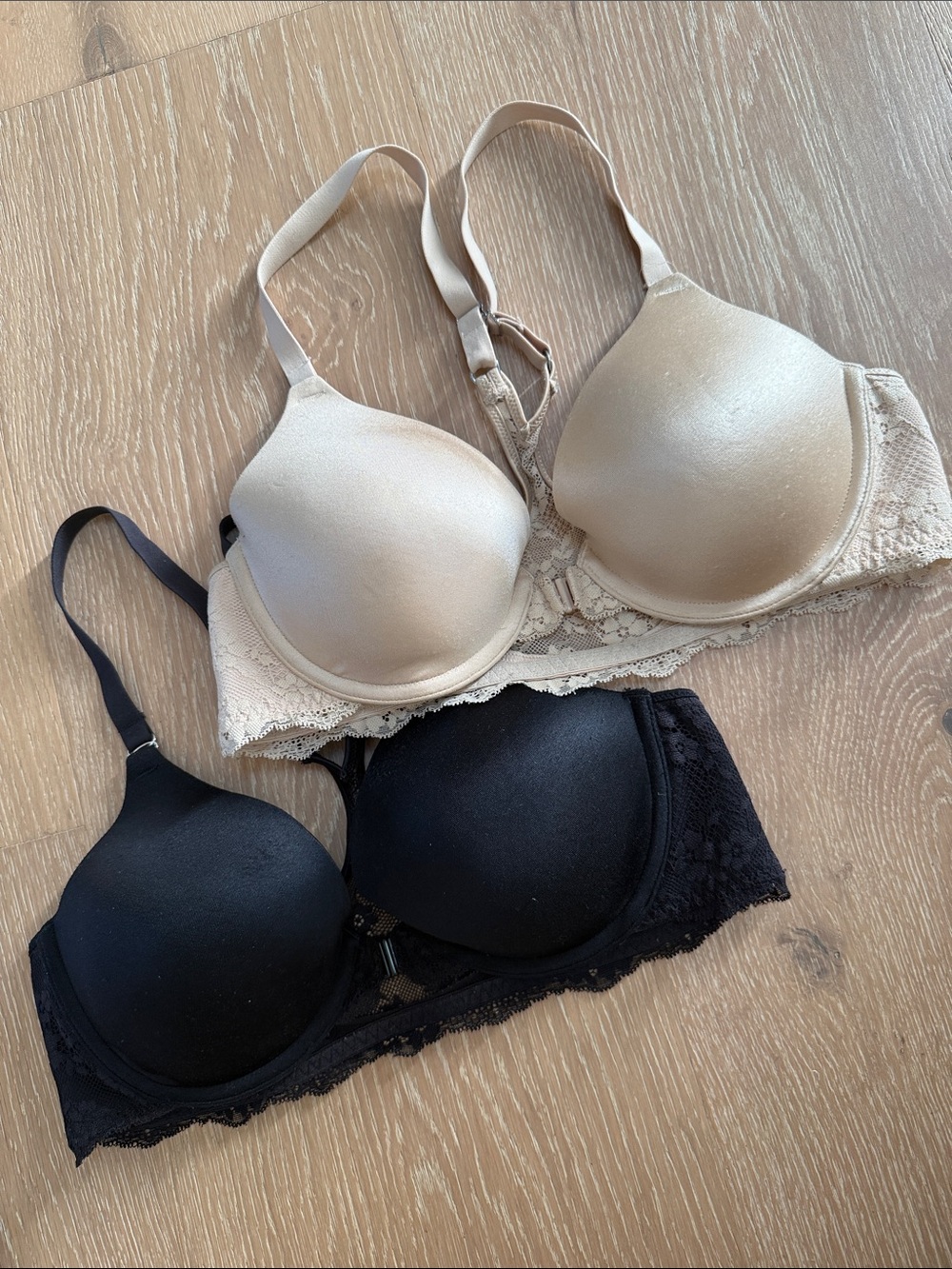 Maidenform Lace T-Shirt Bras in Black and Nude